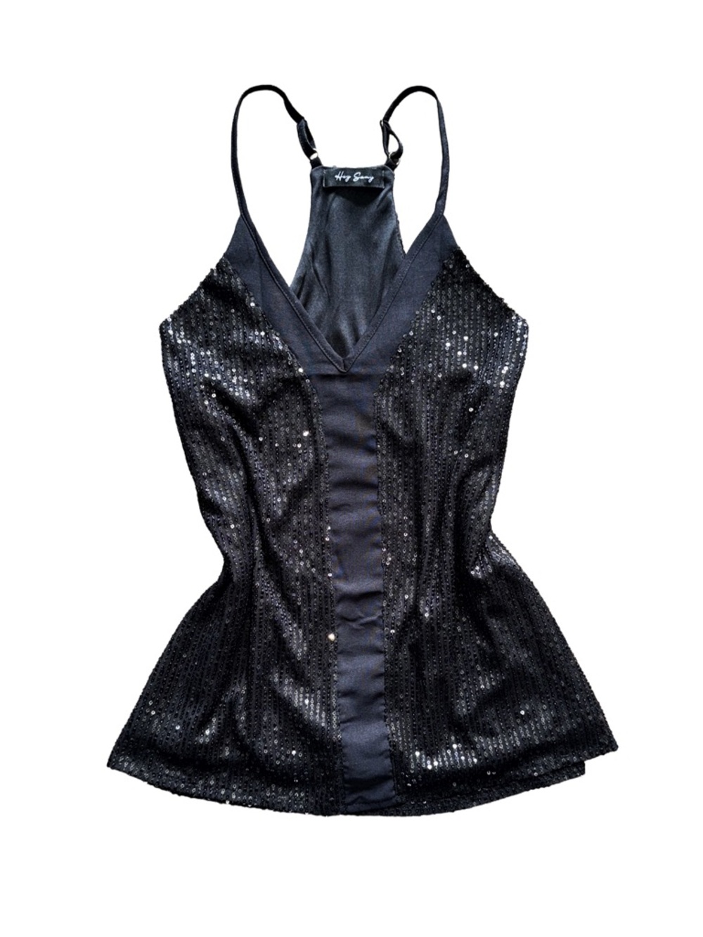 Y2K Black Sequin Going Out 2000s Clubbing Festival Glam Grunge Party Top Size M